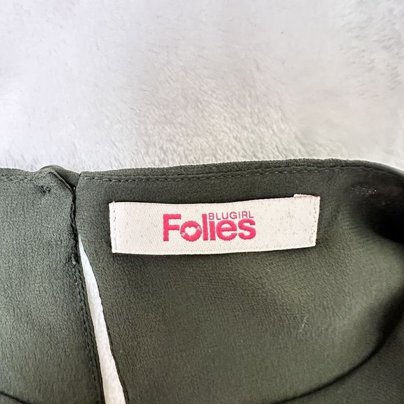 Blugirl Folies Silk Women Blouse SZ 8 Green Floral Sheer Long Sleeves Top Italy - Picture 9 of 16